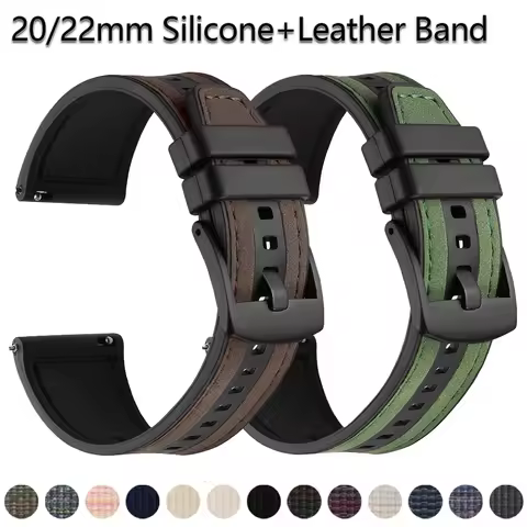 22mm Surface Layer Leather Strap for Samsung Galaxy Watch 3 45mm Gear S3 46mm Silicone Bracelet For 