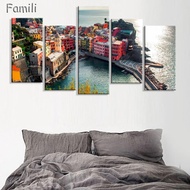 Seni Dinding Kanvas 5 Keping - Pemandangan Indah Cinque Terre, Liguria, Itali - Poster Hiasan Rumah