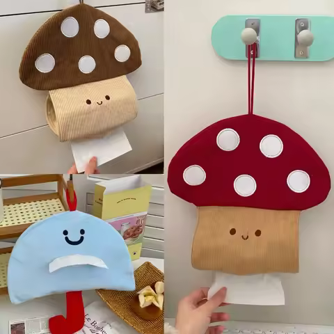 Caja pañuelos creativa con forma hongo, tela, para colgar en la pared, bonita y decorativa, contened