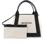 【Balenciaga 巴黎世家】NAVY CABAS 帆布手提包/子母包(米白/黑色)/ 平行輸入