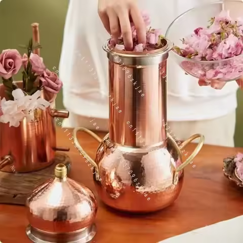 2L Copper Alembic Distillation Set, Pure Flower Essential Oil Distiller & Handmade Brandy Wine Steam