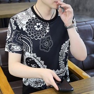 捡漏~冰丝印花时尚男装2025夏季减龄遮肚短袖T恤男士上衣25.6.3Picking up leaks~Ice silk printed fashionable men's clothing 2025