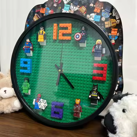 Silent Sweep Movement Building Blocks Wall Clock 12 Inch DIY Compatible with Lego for Children Room 