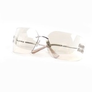 MIUMIU Miu Miu 1BC-10F SWU54Y 標誌細節無框弧形太陽眼鏡，金色，尺寸 80 x 14 x 110 厘米，含盒子和防塵袋，意大利製造。