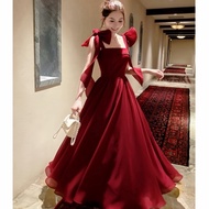 DO4 ORGANZA SILK DRESS WITH REMOVABLE SHOULDER BOW FOR GOING OUT, PARTY, YEAR-END PARTY DRESS, WEDDI
