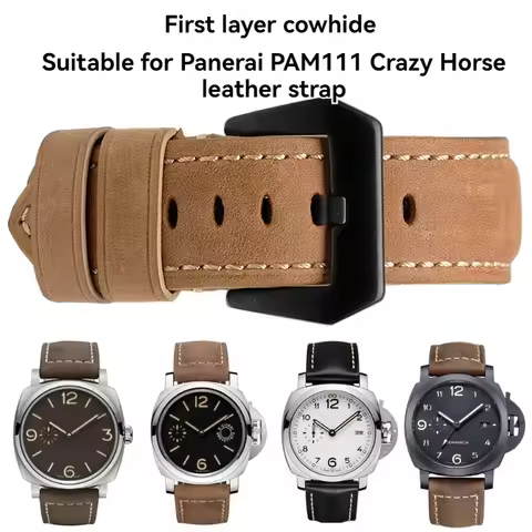 Genuine Leather Watch Band for Panerai Luminor Radiomir 20mm 22mm 24mm Stainless Steel Buckle Watchb