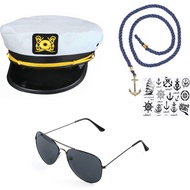 Yacht Captain Hat Costume Accessories Set Sailor Hat with Captain Prop & Aviator Sunglasses