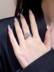 Platinum Plated Silver 925 AU750 White Gold Wedding Ring for Women Simulated Diamond Vintage Luxury 