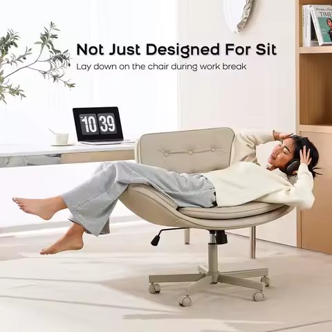 Criss Cross Chair with Armrests & Wheels, PU Leather Vanity Chair, Comfortable Adjustable Swivel Com