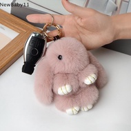 NY Rabbit Keychain Ring Fluffy Real Fur Pompon Bunny Trinket Key Chain Charm Cute Key Ring On Bag Ca