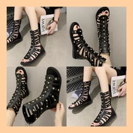 Zip flat sandals summer fish mouth high top shoes Korean rivets non-slip shoes Rome low heel women's