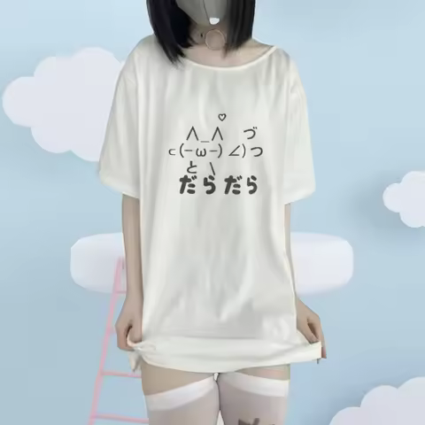 Camiseta holgada y bonita de estética Y2k para mujer camisetas informales con cuello redondo de dibu