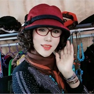Women's new hats, winter hats, women's warm wigs, all-in-one女士新款帽子冬季帽子女保暖假发一体礼帽花边折迭复古翻翘假发帽8.31