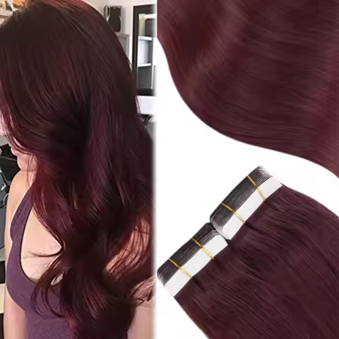 Alimice Straight Tape In Hair Extensions #99J Color 50g Tape Hair Extensions Human Hair For Women 20