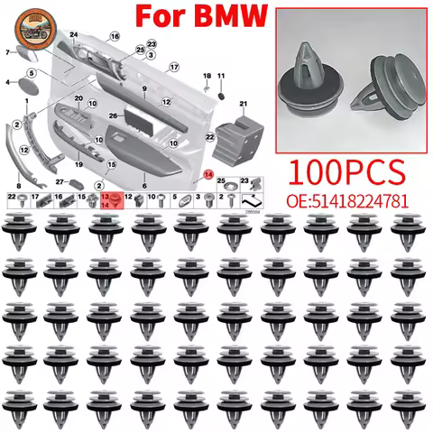 100pcs Car Door Panel Clip with Seal Ring Clips 51418224781 For BMW E36 E39 E88 F45 E46 E90 E91 F32