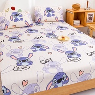 Cartoon Stitch Bedsheet Cute Anime Pattern Fitted Sheet Mattress Cover for Kid Single Queen King Siz