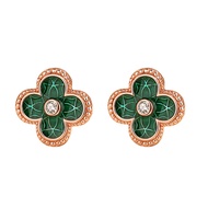 ROSSETTE Four-Leaf clover Earring set in s999 Sterling Silver with Rose Gold  in Green and Red