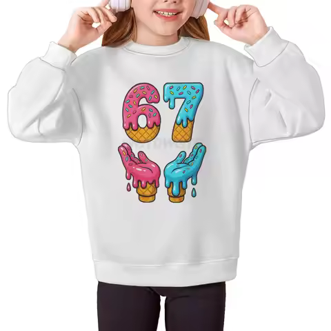 Funny 6 7 Memes Kids Clothes Six Seven Ice Cream Drip Fashion Casual Pullover Tops Girl Boy Street S