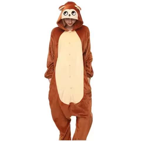 Adult Monkey Kigurumi Women Men Cartoon Animal Cosplay Costume Winter Onesie Pajama Hooded Couple Fu