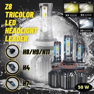 [2PCS in 1] Z8 Tricolor LED Car Headlight Leader 36W/50W H1 H3 H4 H7 H8/H9/H11 9005 9006 (3Colors in