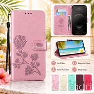 Rose Embossed Wallet Case For Vivo Y300 Y300i Y39 Y38 Y76 Y76S Y72 Y78 Y77 Y50 Y30 Y55 Y75 Y33S Card