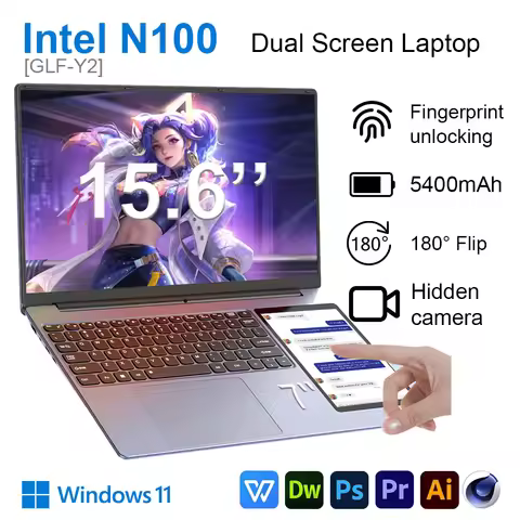 GLF-Y2 Dual Screen Laptop Intel N100 15.6 Inch IPS+7'' Touch Business Computer 16GB+512GB DDR4 M.2 2