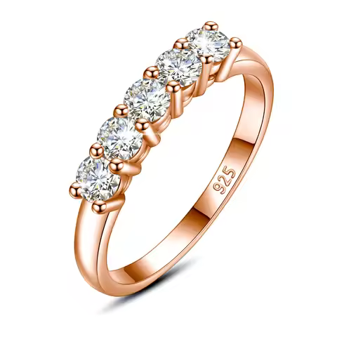 With Certficate 18K Plated Solid Rose Gold Ring For Women 5 Stone AU750 Luxury Wedding Band Jewelry 