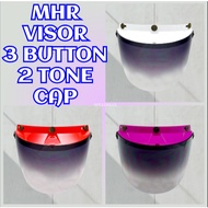 MHR VISOR 3 BUTTON 2 TONE CAP ORIGINAL 100 % ( BLACK-PURPLE / TINTED RED / TINTED WHITE )