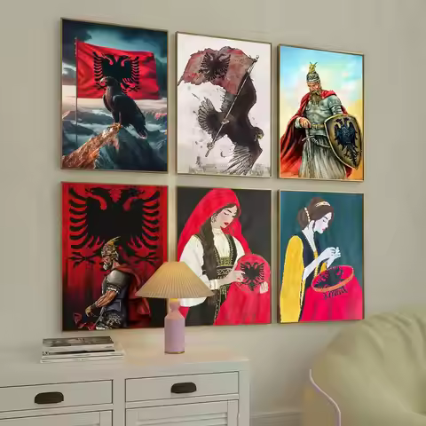A-Albania Flag Art Poster Suitable For Home Living Room Bedroom Office Bar Wall Decoration Sticker
