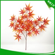 Single piece of artificial red and green maple leaf fake maple leaf handle plastic maple leaf garden