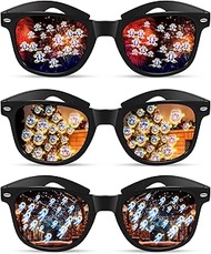 Pack of 3 Diffraction Glasses, Christmas Glasses with 3D Candy Canes, Santa Claus Gingerbread Man Ef