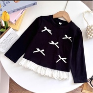 Girls' long top Blouse with lace ribbon 1-8 years old Blouse Budak Perempuan