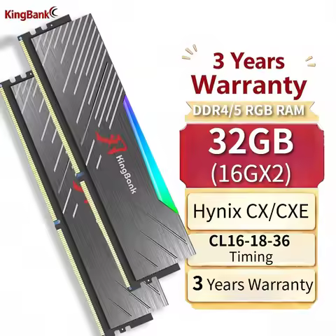 Original KingBank RGB Ram DDR4/5 16GBX2 3600/6000MHz Desktop Gaming Memory with Black Heat Sink CL16