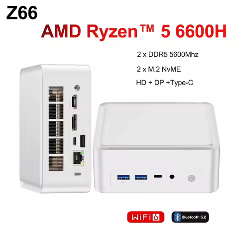 SZBOX Z66 Ryzen 5 6600H MINI PC Windows 11 Pro DDR5 4800Mhz M.2 2280 NVME SSD PCIE3.0 USB4.0 WIFI6 B