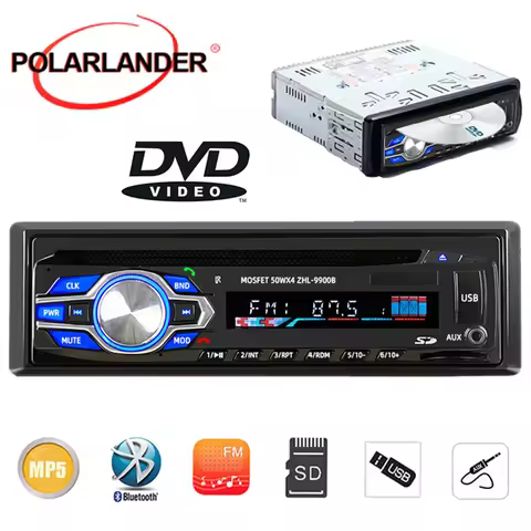 Autoradio Stereo Multimedia FM Radio Player Bluetooth Handsfree Car Audio 12V Compatible with DVD DI