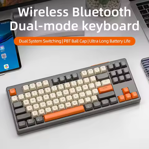 M87 Wireless Keyboard Gaming,87keys Dual Mode Bluetooth Keyboard with Rainbow-light RGB,PBT Ballcaps