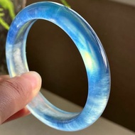 秒殺價 太美了 天然海藍寶手鐲 藍天白雲電光 圈口58MM 晶體通透