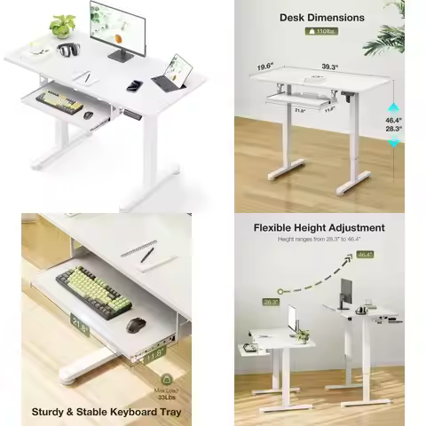 Height-Adjustable Electric Standing Desk with Keyboard Tray, 40 Inch, Compact Sit-Stand Desk for Hom
