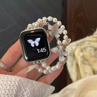 Crystal Butterfly Strap For iWatch Pearl Strap 41mm S9 Butterfly Bead Chain Strap 40mm 45mm iWatch L
