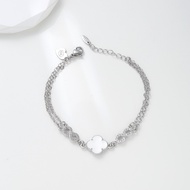 Hyl Jewelry 655B Gelang Titanium Wanita Bangle Bracelet Four Leaf Clover Terbaru Anti Karat Dan Ker