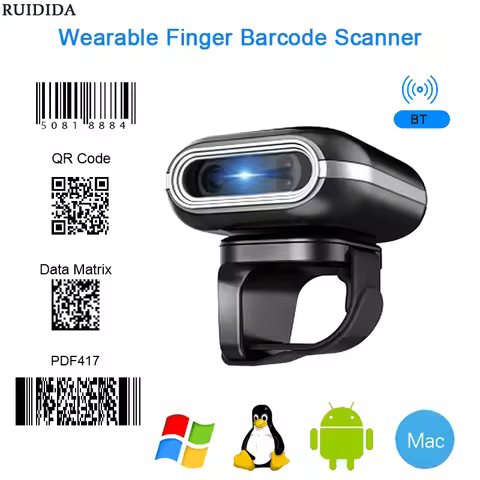 QR Code 1D/2D Ring Scanner Wearable Scanner Finger Barcode Reader Bluetooth Barcode Scanner Portable