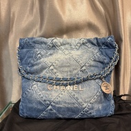 Chanel 牛仔丹寧布22手提包／Blue in Denim-Jeans-handbag