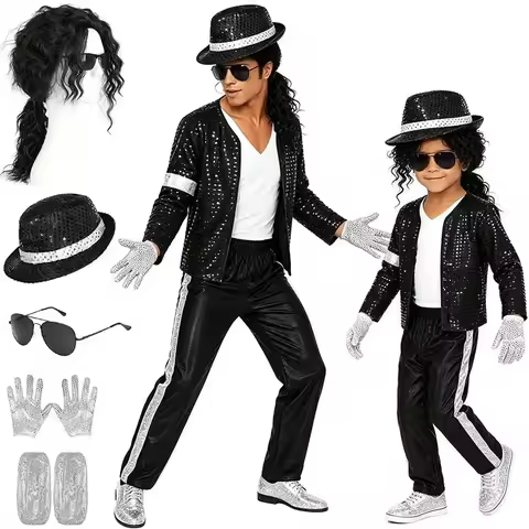 Adult Michael Jackson Cosplay Costume Wig Black Fashion Stage Clothing full set Adult Ma 2026Woman 9