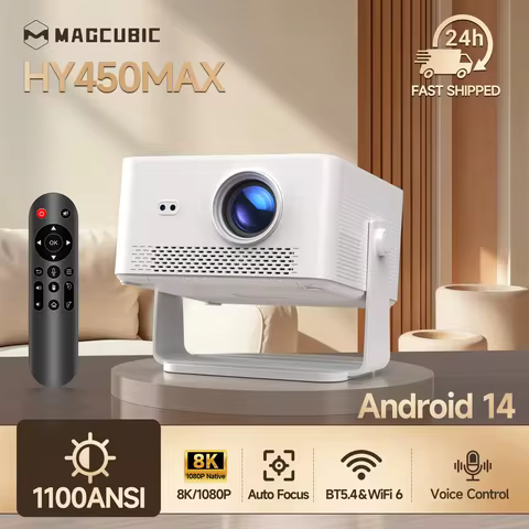 Magcubic HY450MAX 1100ANSI Android 14 Portable Outdoor Projector 1080P Auto Focus 8K Support WIFI6 B