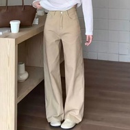 Straight Cut Jeans For Women Khaki High Waisted Jeans Plus Size Korean Casual Fashion Wanita Loose F