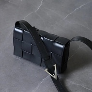 Bv Woven Bag Baodie's cassette cassette 15 Grid Tofu Bag Men Women Same Style Cowhide Black Shoulder
