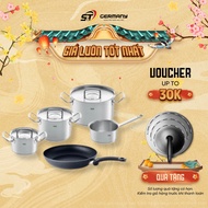 Fissler Profi 5 pot set Piece with saucepan and 26cm black non-stick pan with stainless steel lid ma