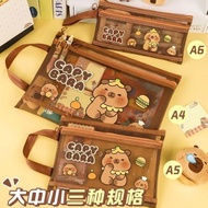 Arrival The Next Day Kapibara Folder Zipper Double-Layer File Bag Storage A4 Mesh A4/A5/A6 Stationer