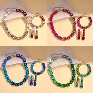 Courtly-inspired Square Diamond Jewellery Set Women's Statement Vintage-inspired Fashion Necklace Br