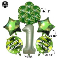 10pcs/set Tank 40inch Green Number Balloon Set, Camouflage Theme Aluminum Film Balloon, Birthday Par